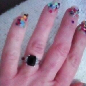 th Black Stone Ring With Four Zirconia Princess Cut Beautiful Silvery Ring Brand